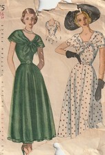 1949 Vintage Sewing Pattern 34 Bust Simplicity 2875  Fitted Bodice Dress picture