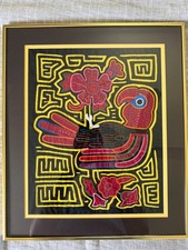 Vintage Kuna Mola Parrot Panama San Blas Hand Stitched Reverse Applique Framed picture