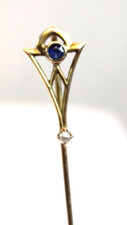 ANT 10K (marked) Gold Stickpin w Sapphire & River Pearl very delicate Victorian picture