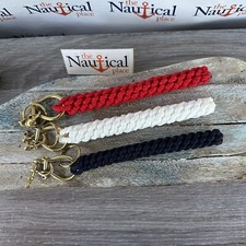 Hand Tied Rope Bell Pull w/ 2 Brass Shackles, Red, Navy Blue, Bright White picture