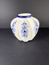 VTG Vestal Alcobaça Portugal Hand Painted White With Blue Floral Pattern Vase picture