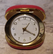 Vntg Red Clamshell WESTCLOX Travel Ben Oval Portable Alarm Clock - WORKING picture