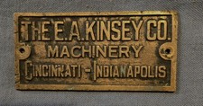 Antique E. A. Kinsey Co Machinery Brass Plaque Cincinnati Indianapolis  picture