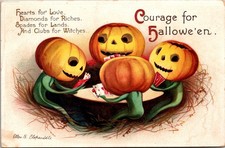Clapsaddle Halloween Postcard 4 Pumpkin JOL heads Playing Cards KB290 picture