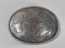 Nocona Buckles Oval Silver Tone Floral Scroll Etched Belt Buckle Western    (B6) picture