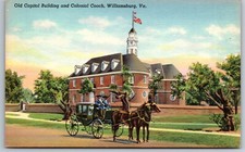 Old Capitol Building Colonial Coach Williamsburg Virgina Unused Linen Postcard picture
