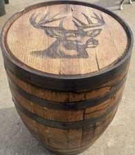 Whitetail Deer Laser Engraved Whiskey Barrel-Sanded & Finished  picture