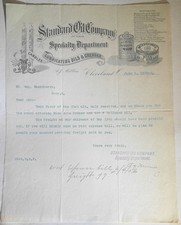1906 Standard Oil Co Letter to Aug Kuecherer, Zoar OH. Axel grease, cylinder oil picture