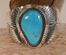 Large Navajo Cuff Bracelet - Large Turquoise - Late 20th/ Early 21st Century picture