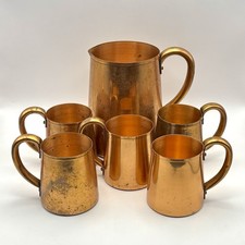 Vintage West Bend Copper Mugs & Pitcher Set Stamped Solid Copper WB picture