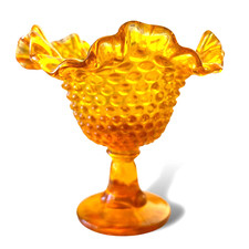 Vintage Fenton Glass Hobnail Amber Ruffled Pedestal Candy Dish Compote MCM picture