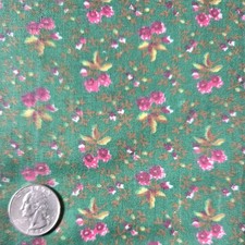 Vintage Green Pink Floral Quilt Cotton Fabric Small Scale Flowers 30