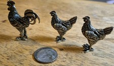 Set Of Three Small Brass Detailed Chickens & Rooster picture