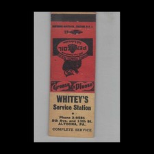 Matchbook Cover Pennzoil Motor Oil Whitey's Service Station Altoona PA picture