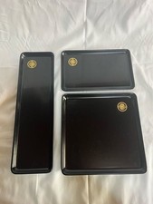 Wajima Lacquer Tray Set of 3 Black Lacquered Stamp Trays Japanese Craft Retro U picture
