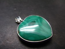 Vivid Vibrant Green Malachite Sterling Silver Pendant - 1.4