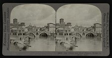 Photo:Rome Italy 1900s Oldest Historic Bridge Stereograph Cityscape picture