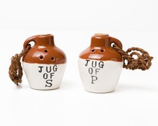 Vintage Little Brown Jug Salt Pepper Shakers Ceramic Rope Handles Corks Japan picture