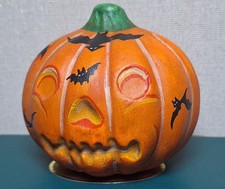 Vintage 1998 Vaillancourt Folk Art Chalkware Pumpkin Bats Halloween #172 Signed picture