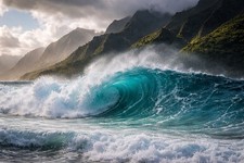 Massive Ocean Wave with Mountains Wall Art 8x10 Coastal Landscape Print picture