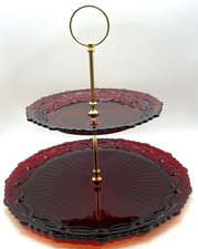 Vintage Avon Cape Cod Ruby Red 2 Tier Server Tiered Dessert Tray Christmas Table picture