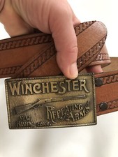 Vintage Winchester Repeating Arms New Haven Conn. Rifle Solid Brass Belt 36 38 picture