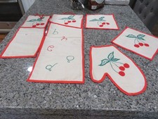 Adorable Vintage 5 pc. Pot Holders & Bread Warmer Keeper Embroidered Cherries picture