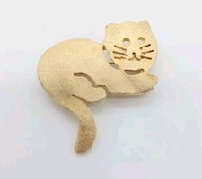 Brushed Goldtone Kitty Cat Brooch Pin picture