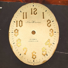 New Haven 12 Day Jeweled Clock Dial/Face Gold Metal Made in USA picture
