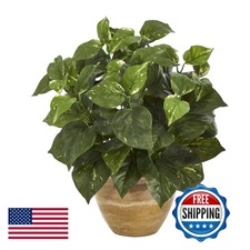 Nearly Natural 14in. Pothos Artificial Plant In Ceramic Planter P1458 picture