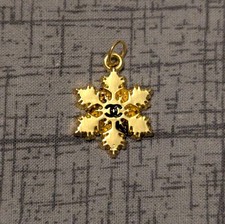 Designer Button  Bright Gold Snowflake w/ Black Logo Zipper Pull Charm 20mm picture