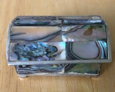 Alpaca Mexico Abalone Shell Trinket Box Silver Tone Jewelry Box picture