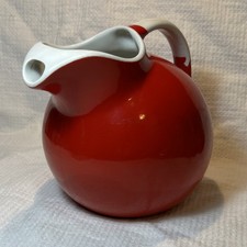 Hall Red Ceramic Glazed Pitcher with Handle Vintage Kitchenware Round Shape picture