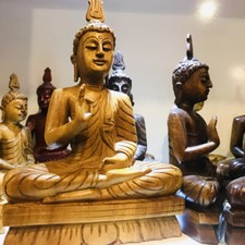 Buddha Statue HandCarved Wood Bodhisattva Buddhism Sculpture Craft Wood Figurine picture