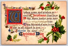 Antique 1909 Christmas Day Dad Holly Embossed Postcard Posted picture