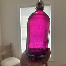 Rare Vintage Soda G-57 Seltzer Glass Bottle Olivio Ramseyer Bev Co. Pink picture