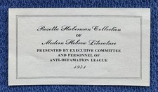 1941 Anti Defamation League Jewish Ex Libris Bookplate Rosetta Haberman Jews picture