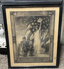 WWI Era Framed US Patriotic Print 'Columbia Gives to Her Son' Original Militaria picture