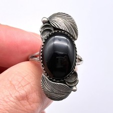 Vintage Southwestern Onyx Sterling Silver Ring Size 9.25 picture