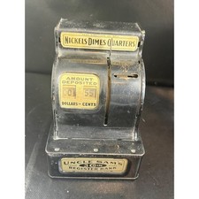 Vintage Uncle Sams 3 Coin Register Bank Black Metal Mechanical Savings Bank picture