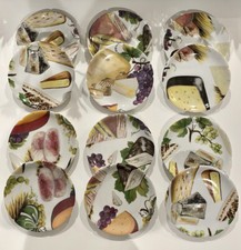 RARE Vintage ROCHARD LIMOGUE FRENCH Wine & Cheese Canapè Plates 5” -  12 Pieces picture
