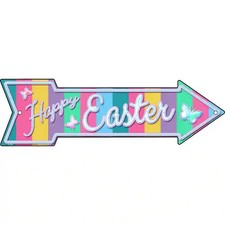 Happy Easter with Butterflies Novelty Metal Arrow Sign picture