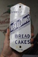 1950s SPECIFY SPAULDING'S BREAD CAKES STAMPED PORCELAIN METAL SIGN MUFFINS BREAD picture