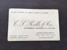 V.RARE PRE 1906 VINTAGE C.S.ROLLS&Co AUTOMOBILE ENGINEERS&FACTORS BUSINESS CARD picture