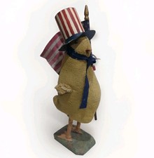 Primitive Patriotic Uncle Sam Chick Chicken Figure w/ American Flag Rustic Decor picture
