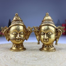 Brass Gowri Shiva Head Murti Set – Ardhanarishwar Shiva Parvati Decorative Bust picture