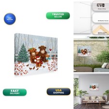 Trademark Fine Art Outdoor Canvas Art - Christmas Highland Cow Family picture