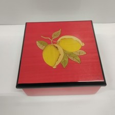 Biagio Barile Red Wood Lemon Inlay Trinket Box Square Italian Handmade picture
