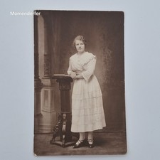 RPPC Young Woman White Tiered Dress Studio Portrait AZO 1918-1930 Real Photo picture