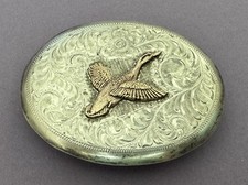 VTG Rare Old Western American Signed SSS Sterling Silver Duck Goose Belt Buckle picture